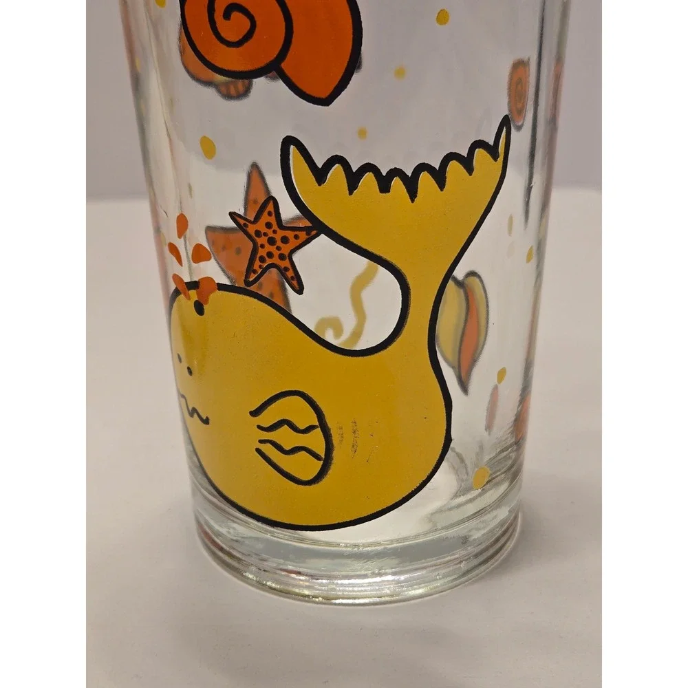 Set of 2 Vintage Yellow Whale Seashell Drinking Glasses‎ 16oz Indonesia RARE